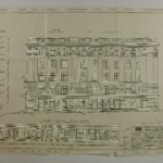 Faţada laterală a Casei Sov(i)etelor (viitorul sediu al AŞM), februarie 1953. ANA, F. R–3095, inv. 2 HT, d. 1452, f. 1.