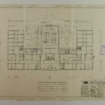 Planul primului etaj al Casei Sov(i)etelor (viitorul sediu al AŞM), martie 1952. ANA, F. R–3095, inv. 2 HT, d. 1446, f. 1.